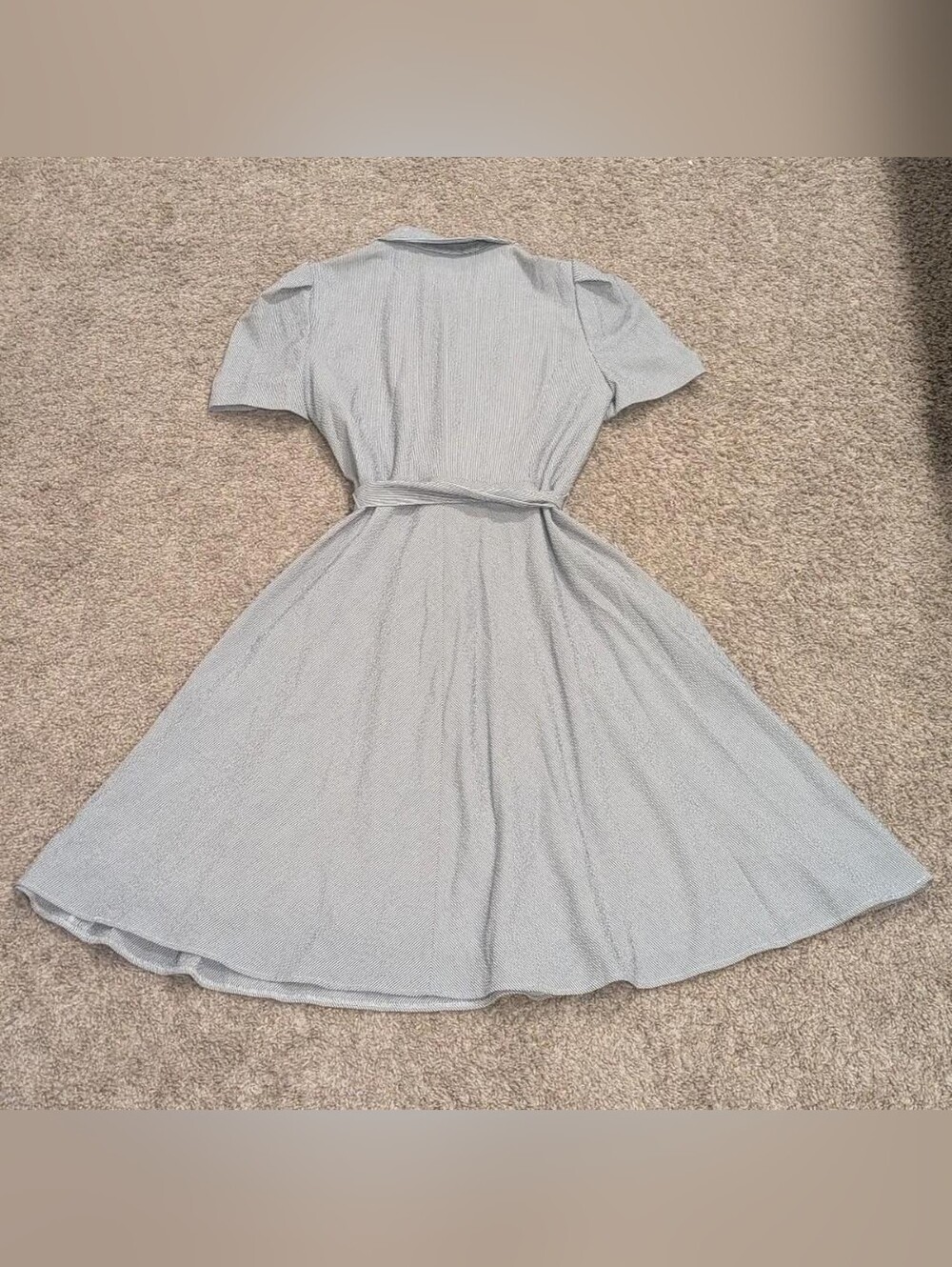Preston & York Seersucker Striped Shirt Dress with Tie Belt - Size 8 - Picture 2 of 6